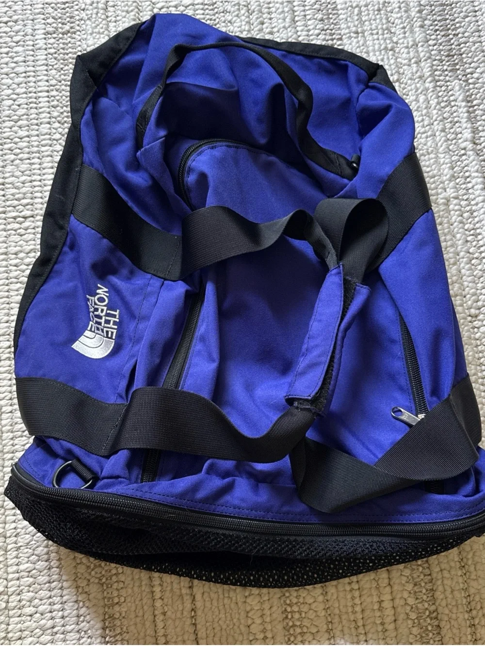 The North Face Backpack Duffle Bag Blue And Black Retro Bag Y2k VTG Vintage